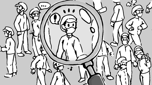 工場内は全員同じ格好だが誰だかわかる